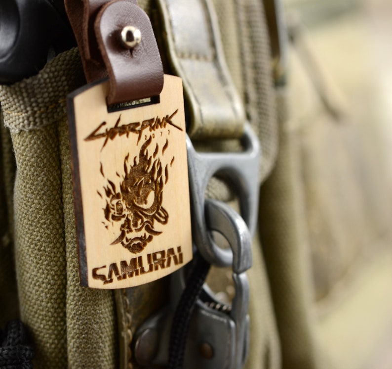 Cyberpunk 2077 Samurai keychain Wood keychain for men Anniversary gift for boyfriend Gift for gamer