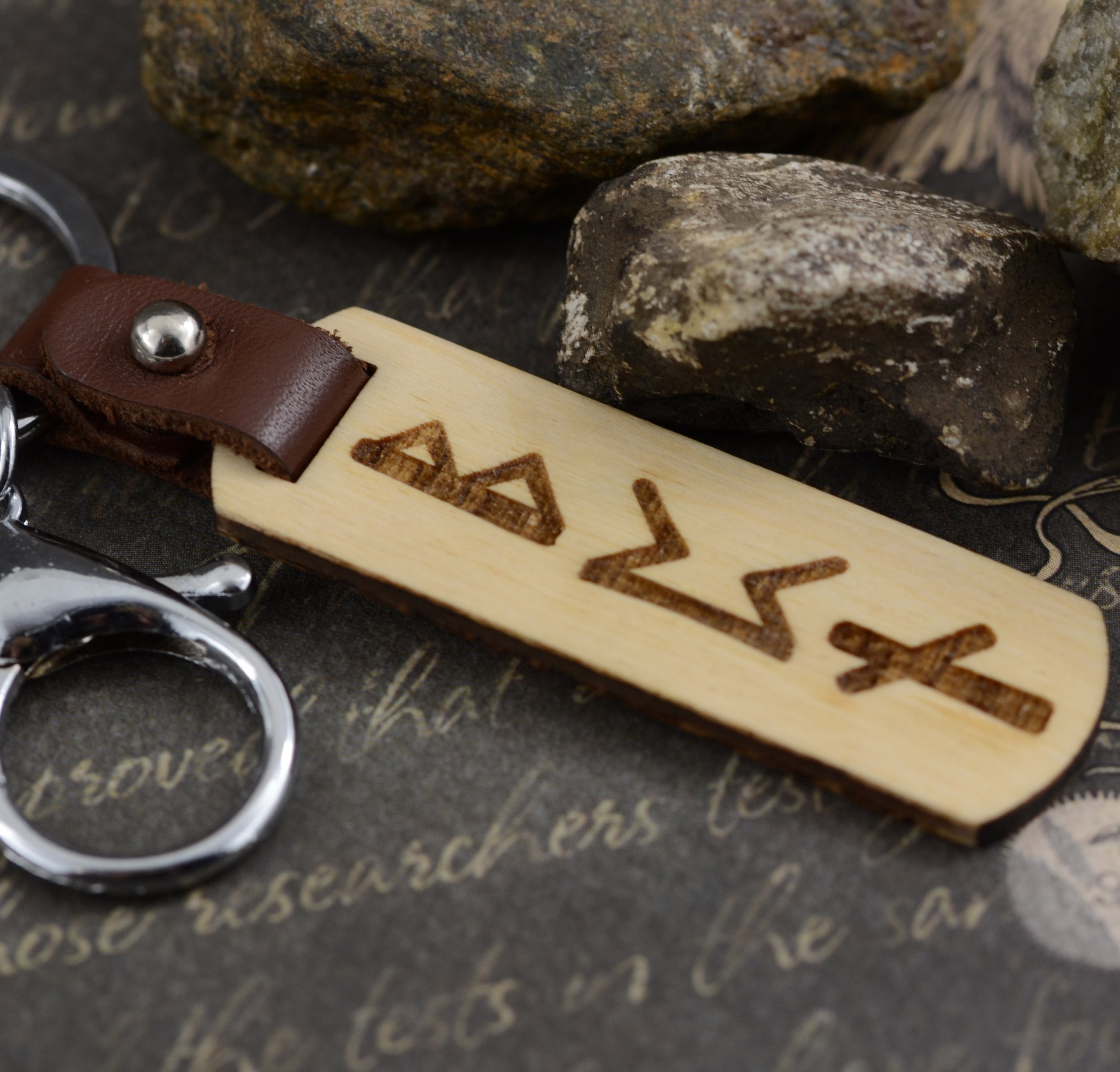 Love Amulet keychain Viking Rune keychain Engraved wooden Etsy