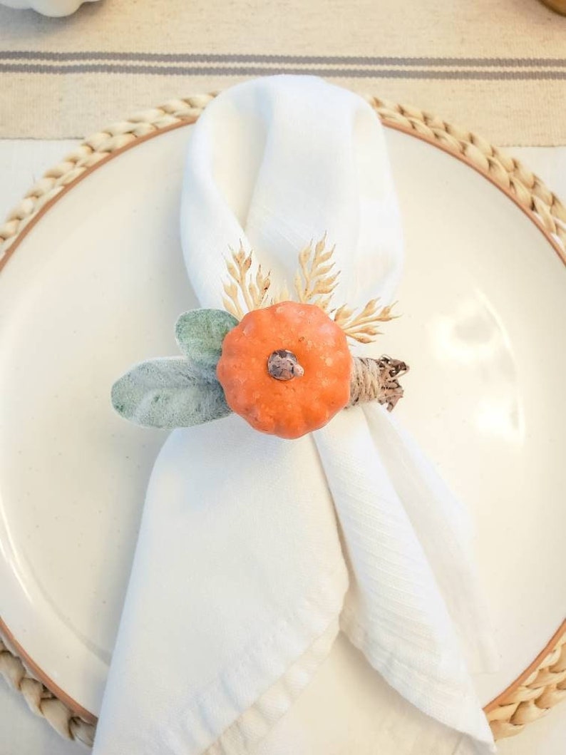 Pumpkin Lamb's Ear Thanksgiving Napkin Rings Pumpkin Etsy
