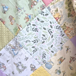 Peter Rabbit Baby Quilt, Handmade Patchwork Nursery Decor