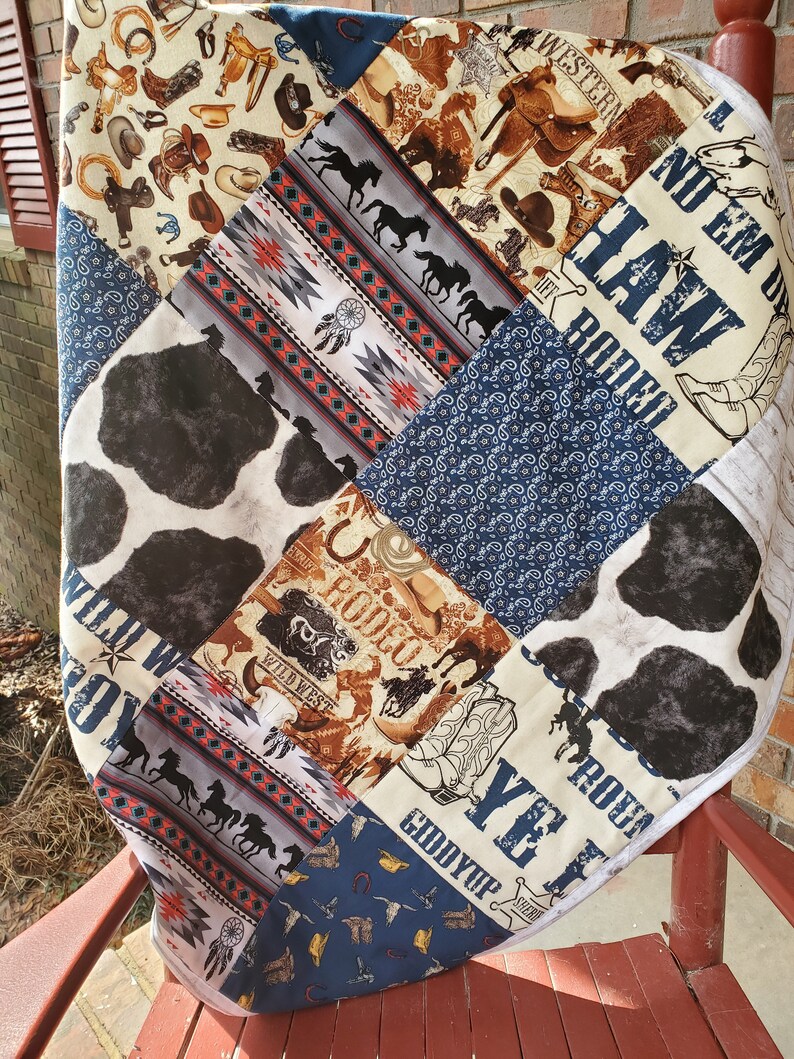 Baby Boy Western Quilt Handmade Baby Boy Cowboy Quilt Cowboy Etsy