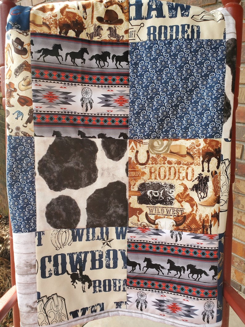Baby Boy Western Quilt Handmade Baby Boy Cowboy Quilt Cowboy Etsy