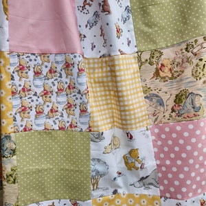 Handmade Winnie the Pooh Baby Quilt, Personalized Baby Quilt, Winnie the Pooh Crib Quilt Girl, Winnie the Pooh Nursery Decor for a Girl