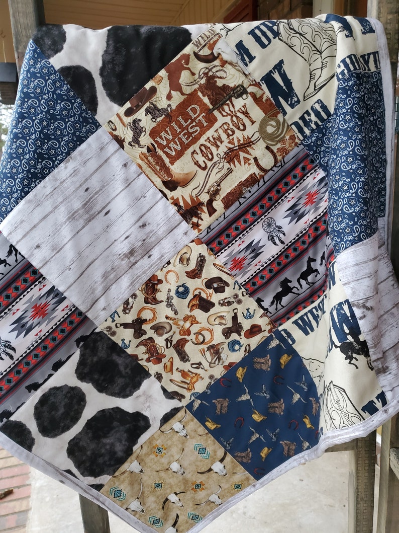 Baby Boy Western Quilt Handmade Baby Boy Cowboy Quilt Cowboy Etsy