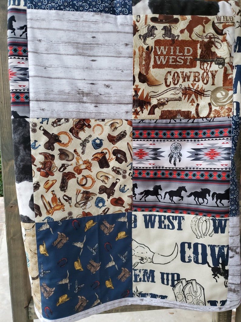 Baby Boy Western Quilt Handmade Baby Boy Cowboy Quilt Cowboy Etsy