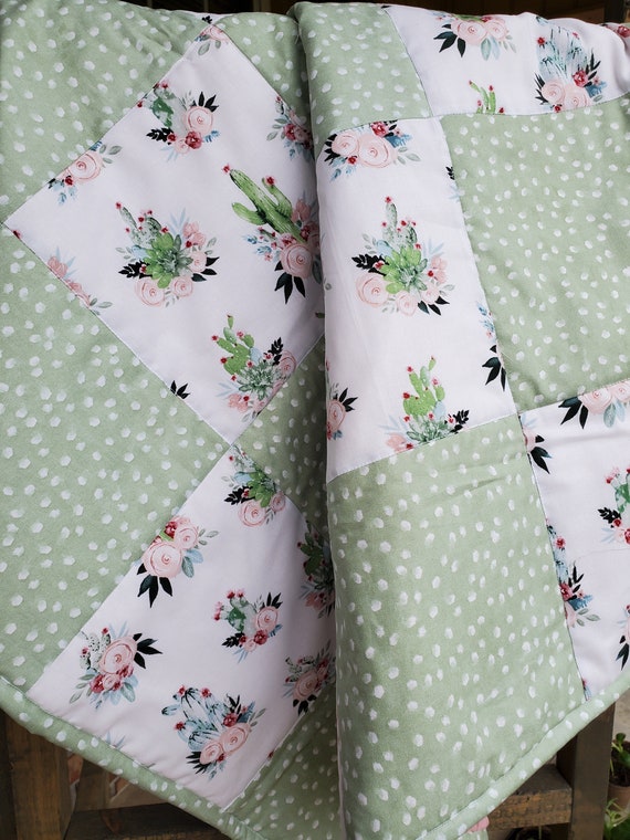 Unique Handmade Cactus and Floral Baby Quilt With Sage Green Handmade Cactus Floral Baby Quilt Girl Crib Quilt Girl Sage Cactus Quilt Etsy Canada