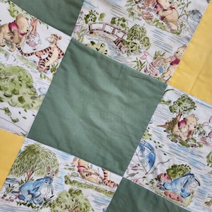 Handmade Winnie the Pooh Baby Quilt, Personalized Baby Quilt, Gender Neutral Baby Quilt, Winnie the Pooh Crib Quilt, Yellow and Olive