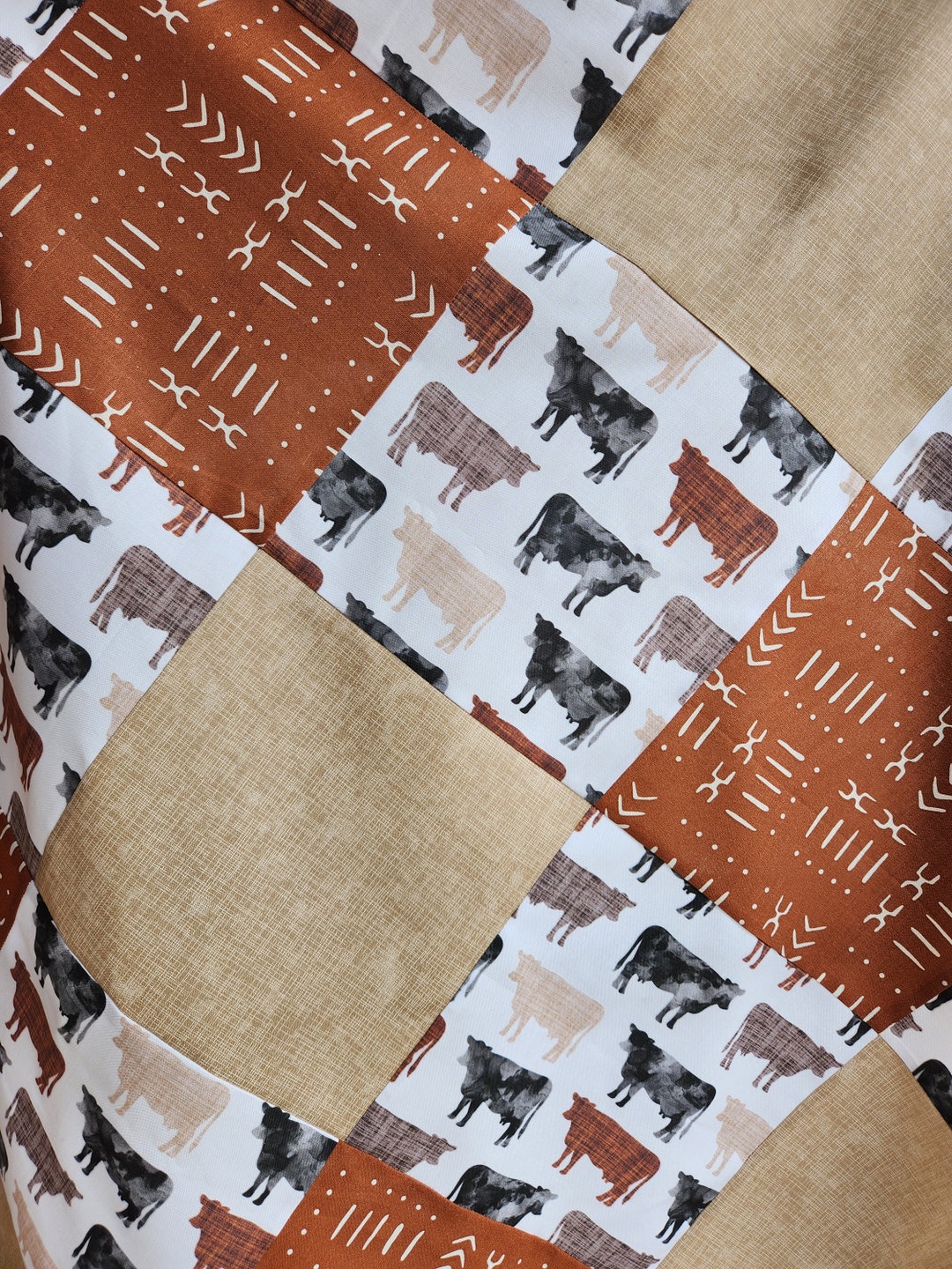 Personalized Cow Print Quilt, Boho Cow Quilt, Farm Quilt, Handmade Farm