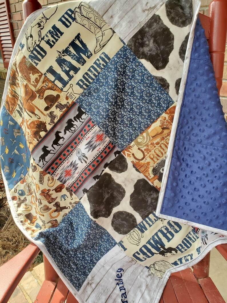 Baby Boy Western Quilt Handmade Baby Boy Cowboy Quilt Cowboy Etsy