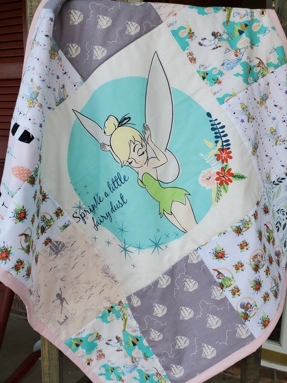 Enchanting Tinkerbell Theme Quilt for Baby Handmade With Love Tinkerbell Quilt Peter Pan Baby Quilt Girl Handmade Baby Quilt Girl Etsy Canada