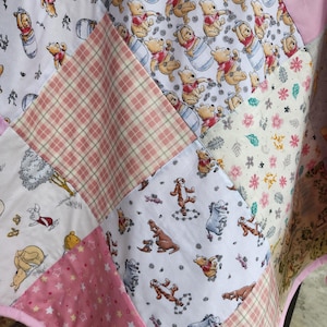 Handmade Winnie the Pooh Baby Quilt, Personalized Baby Quilt, Winnie the Pooh Crib Quilt Girl, Winnie the Pooh Nursery Decor