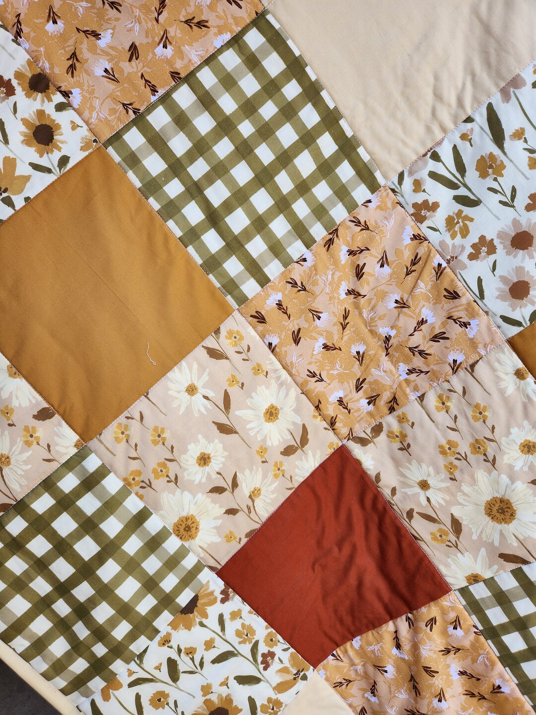 Girl Crib Quilt, Handmade Quilt, Earth Tone Colors Boho Quilt, Toddler