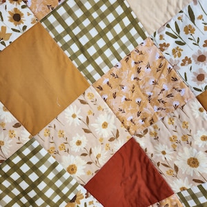 Girl Crib Quilt, Handmade Quilt, Earth Tone Colors Boho Quilt, Toddler Quilt, Personalized Quilt, Watercolor Wildflower, Embroidered