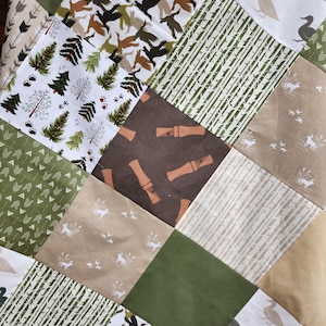 Duck Hunting Delight: Handmade Nursery Theme Baby Quilt in Tan and Olive Green, Personalized Baby Quilt