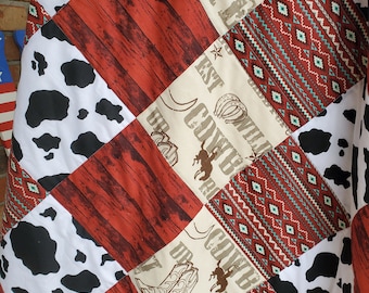 Rustic Charm: Handmade Patchwork Western Baby Quilt for Cozy Cuddles, Cowboy Baby Quilt