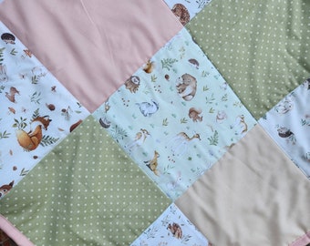 Rustic Elegance: Earth Tone Woodland Floral Baby Girl Quilt, Handmade with Love, Woodland Baby Girl Quilt, Handmade Personalized Quilt