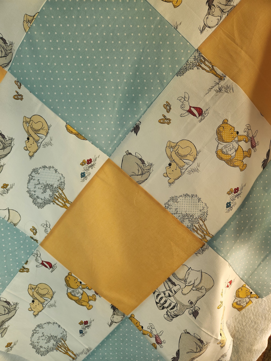 Handmade Winnie the Pooh Baby Quilt, Personalized Baby Quilt, Winnie the Pooh Crib Quilt for a