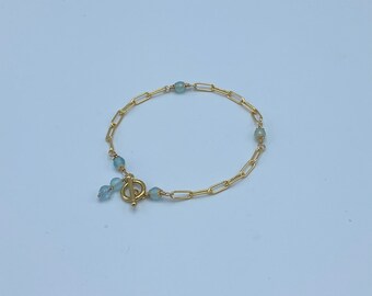 Lara Aqua Chalcedony and Gold Filled Paperclip Chain Bracelet