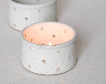 Ceramic Tea-light Holder, Handmade Candle Holder, decorative tableware, gift, single, polkadot