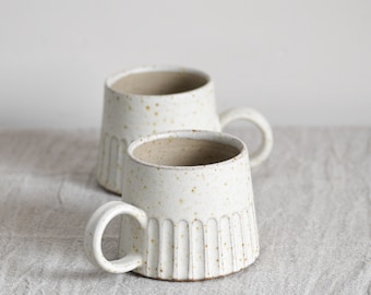 Handmade Ceramic Mug, Stoneware, Fluted, Coffee mug, Tea Mug, Coffee Gift, large tapered mug