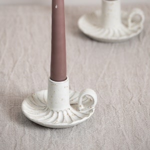 Handmade Ceramic Stoneware Candle Holder, Individual Candle holder with handle, Hand-Thrown decorative tableware, gift