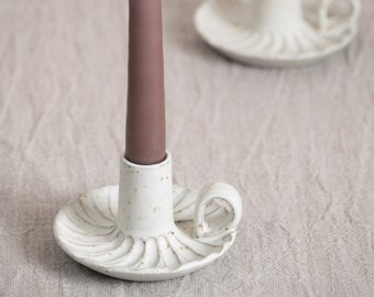 Handmade Ceramic Stoneware Candle Holder, Individual Candle holder with handle, Hand-Thrown decorative tableware, gift