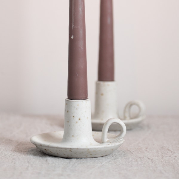Handmade Ceramic Stoneware Candle Holder, Individual Candle holder with handle, Hand-Thrown decorative tableware, gift