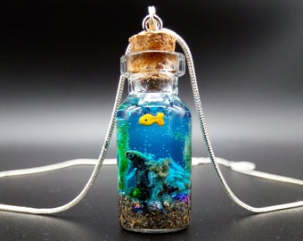 Ocean Treasure Bottle, fish in a bottle necklace