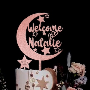 Baby Shower Cake Toppers | Rose Gold Moon Cake Topper | Custom Cake Topper for Birthday Anniversary Baptism Baby Shower Topper