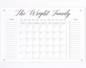 Personalized Monthly calendar for wall - Dry erase wall calendar - Weekly wall calendar for kitchen- Custom family planners for mudroom