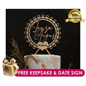 Rustieke Bruidstaart Toppers - Familie naam taart toppers voor bruiloft - ronde zilveren gouden taart topper- verjaardag baby douche topper