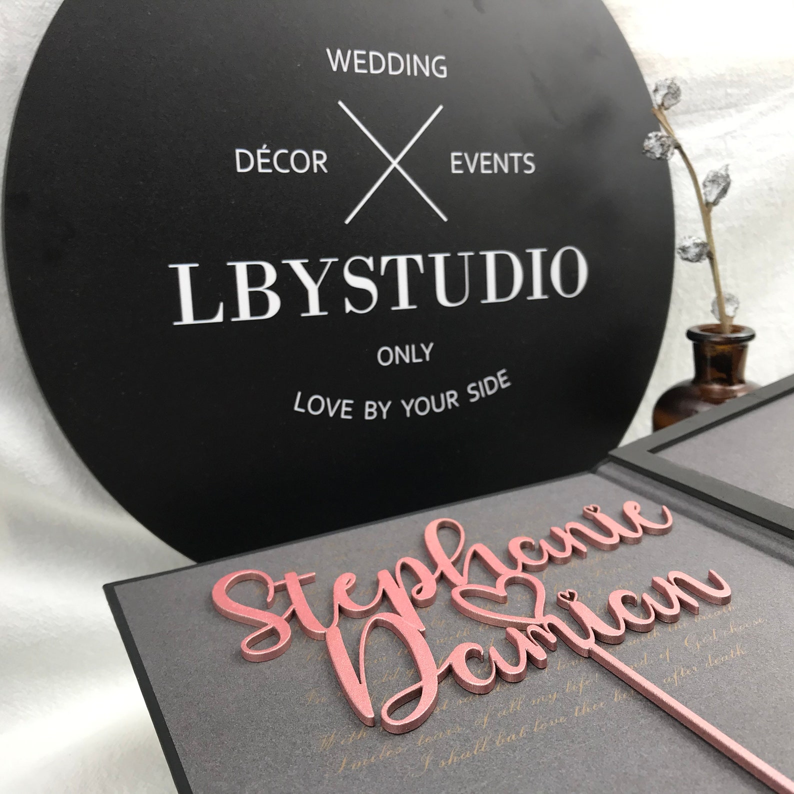 Rose Gold Cake Toppers Wedding Cake Topper Wood Made Etsy