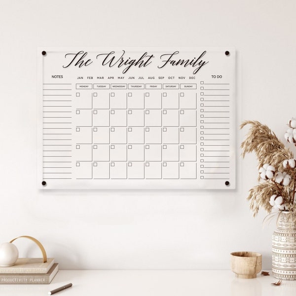 Custom Monthly calendar for wall - Dry erase wall 2023 calendar - Family command center calendar - Personalized family planners for kitchen