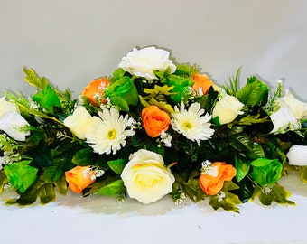 COFFIN SPRAY FUNERAL flowers Grave tribute Any Colour Various sizes Artificial flowers