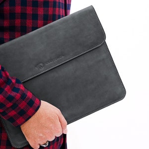 Handmade Full Grain Leather 13-inch MacBook Sleeve: Tweed Wool Lined