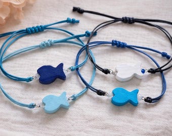 Wooden Fish Bracelet, Adjustable Handmade sardine Bracelet, Symbolic Faith Jewelry, Ocean style accesories, Nautical jewelry for Summer