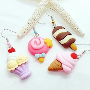 Ice Cream Cone Earrings, Quirky Earrings, kawaii food earrings, miniature food jewelry, cute summer jewelry, Strawberry ice cream earrings