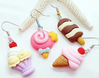 Ice Cream Cone Earrings, Quirky Earrings, kawaii food earrings, miniature food jewelry, cute summer jewelry, Strawberry ice cream earrings