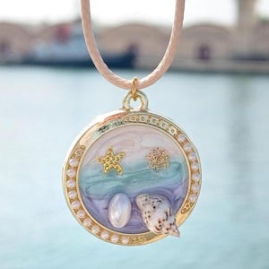 Romantic Ocean Pendant with shell and Freshwater Pearl, Summer Nautical Gift for beach lovers, Pastel style jewelry, Coastal necklace jewel