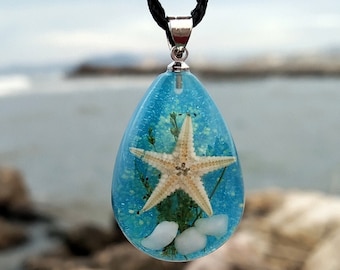 Miniatur Strand Halskette, Seestern Anhänger, Ozean Halskette, Unterwasser Anhänger, nautischen Schmuck, Sommer Schmuck für Mädchen, Küsten-Stil