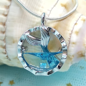 Mermaid tail necklace, Fantasy jewelry, H2O pendant, Glass locket, Underwater jewelry for ocean lovers, Elegant beach pendant, Mermaid gift