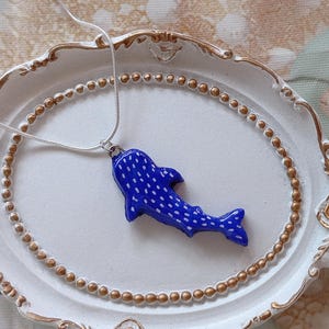 Porcelain Whale Shark Pendant, ocean creature necklace for Summer, nautical jewelry, Beach lover gift, coastal style, polymer clay jewelry