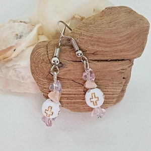 Pendientes de cuarzo y cruz cristiana, Joyería religiosa, elegantes pendientes para creyentes, cruz de Jesús, regalo para católico baptista