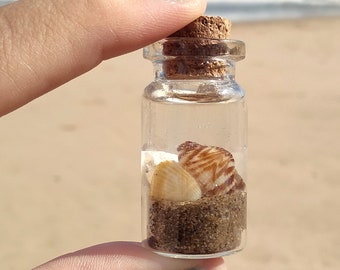 Gebottelde zeemagneet, oceaan in een fles, schelpen in een fles, nautische decoratie, schelpenornament, oceaankruikmagneet, kustdecor