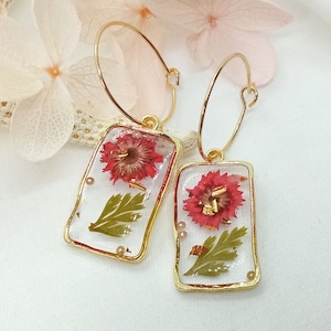 Handgemaakte oorbellen met echte bloemen, echte droogbloemen, Daisy Resin-oorbellen, oorbellen met geperste bloemen, op de natuur geïnspireerde sieraden voor vrouwen