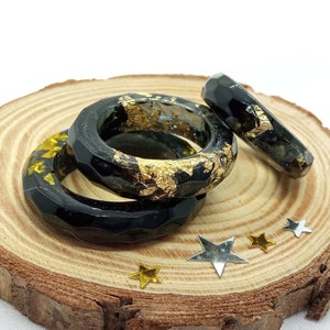 Black Resin Ring, Gold Leaf Ring, Resin Jewelry, Elegant Ring, Minimalist Jewelry, Stacking Ring for Women, Stylish Black Ring, Chic Ring