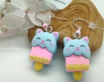 アイスクリーム猫のイヤリング - Etsy 日本