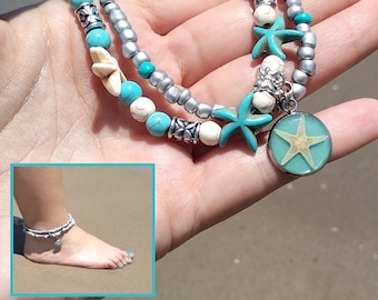 Anklet bracelet, Ocean Bracelet, Starfish bracelet, Surf buddies Anklet, Mermaid Bracelet, Beach jewelry, Cute anklet, Starfish anklet