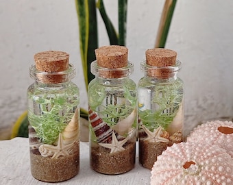 Onderwaterscène in een fles, gebottelde oceaanmagneet, fles met schelpen, nautische keukendecoratie, strandhuisornament, kuststijl