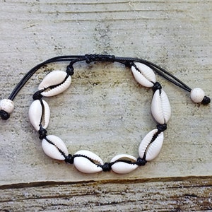 Adjustable Cowrie Shell Bracelet, Handmade Bracelet Anklet, Dainty Bracelet with Genuine Cowrie shells, Summer jewelry, Seashell bracelet image 1